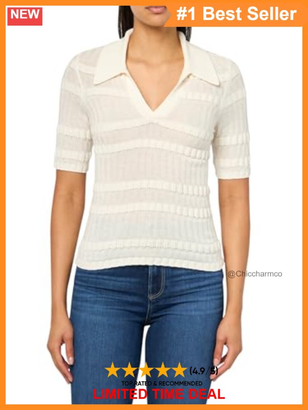Paige Dune Half Sleeve Sweater Vest Striped Pullover V-Neck Regular Fit